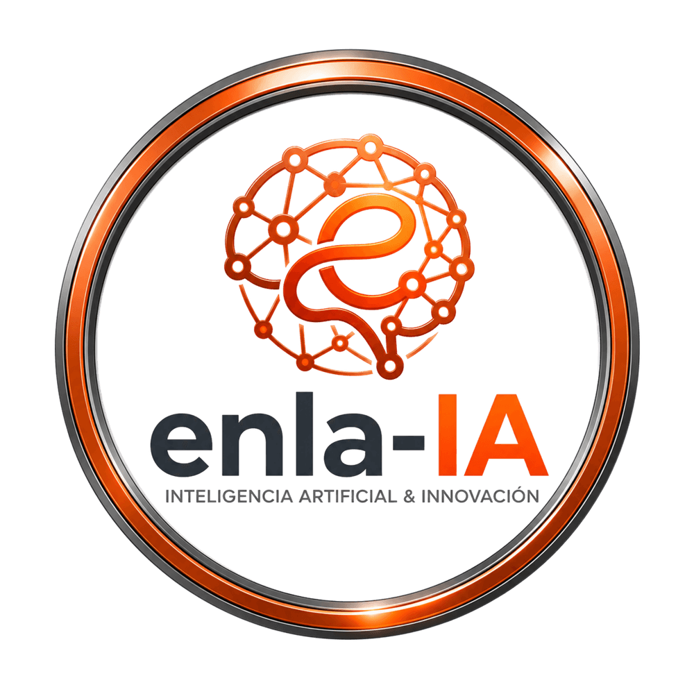 Logotipo de enla-IA: red neuronal con la letra e